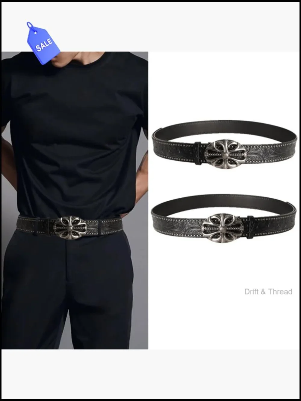 Studded Hollow Flower Buckle Pu Leather Belt Y2k Punk Gothic Grunge Alt